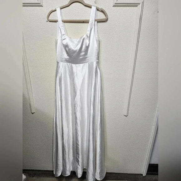 Lulu's Endless Radiance Ivory Satin Sleeveless Maxi Dress With Pockets Wedding - Picture 7 of 14